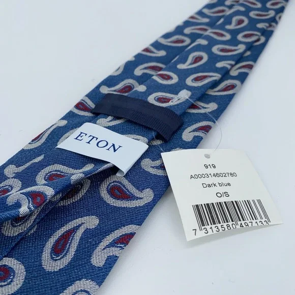 Eton Tie‎ Mens One Size Blue Paisley Silk Luxury Classic Necktie Italy Made